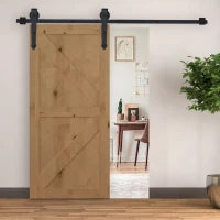 Kit per Porta Scorrevole in Stile Rustico con Binario 200cm e Rotelle, Nero