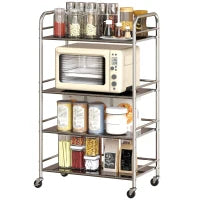 Carrello Multiuso a 4 Livelli con 2 Ripiani Regolabili e Bordi Rialzati, in Acciaio Inox, 60x35x100 cm