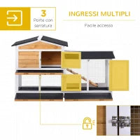 Gabbia per Conigli da Esterno con Casetta, Rampa e Spazio Aperto Recintato, Giallo e Nero