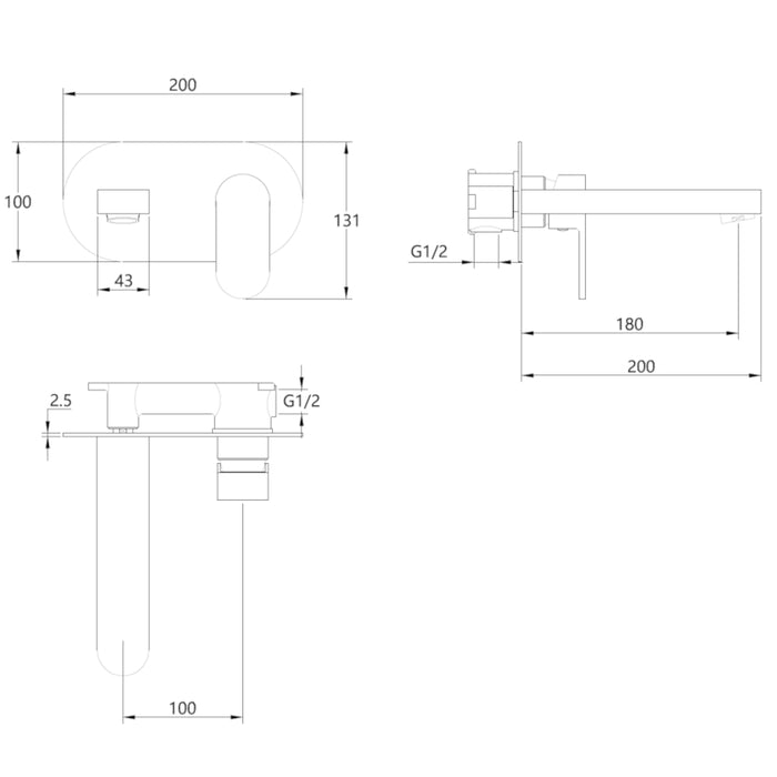 Miscelatore lavabo da parete puma ad incasso ottone colore nero opaco *** confezione 1