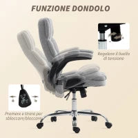 Poltrona da Ufficio Massaggiante a 4 Punti con Riscaldamento e Braccioli Ribaltabili, Grigio