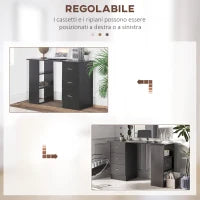 Scrivania PC con 3 Ripiani e 3 Cassetti per Camera e Ufficio, in Legno MDF, 120x49x72 cm, Nera