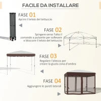 Gazebo da Giardino 3x3 m con Zanzariera e Borsa da Trasporto con Ruote, Color Crema