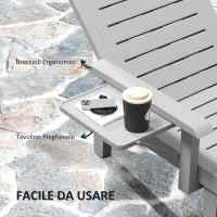 Set 2 Sdraio da Giardino Regolabili con Tavolino e Braccioli, in Polipropilene, 79x158x88 cm, Grigio Chiaro