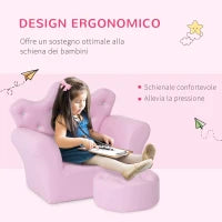 Set Poltrona per Bambini con Poggiapiedi e Bottoni Brillanti, Struttura in Legno con Imbottitura, Rivestimento PVC Rosa