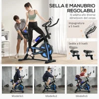 Cyclette da Casa con Manubrio e Sella Regolabile e Monitor LCD, in Acciaio e ABS, 118x50x105-115 cm, Blu
