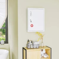 kleankin Armadietto Medicinali a 3 Ripiani con Serratura e 2 Chiavi, in Acciaio, 40x15x53.5 cm, Bianco