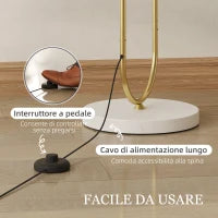 Lampada da Terra Moderna con Paralume in Tessuto, Doppio Tubo Metallico e Interruttore a Pedale, Oro