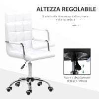 Sedia da Ufficio in pelle PU Bianca con 5 Ruote Girevoli, Imbottitura e Altezza Regolabile, 52.5x54x84-99cm