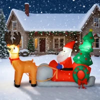 Babbo Natale su slitta trainata da renne gonfiabile, in tessuto in poliestere, con luci LED, Multicolore
