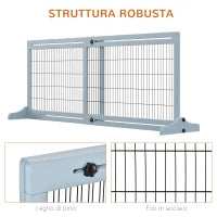 Cancellino per Cani Estensibile da Interno in Legno e Acciaio, 104-183x36x69cm, Blu-grigio