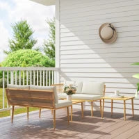 Set Salotto da Esterno in Rattan PE con 2 Divani a 2 Posti con Cuscini e 2 Tavoli da Caffè, Colore Legno