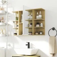 Specchiera Bagno con Armadietto a 2 Ripiani e 6 Vani Aperti, 80x20x59 cm, Legno