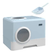 Lettiera per Gatti Coperta con Paletta, Vassoio Estraibile, Ingresso Frontale e Uscita Superiore 52x41x38,5 cm Blu