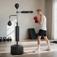 Sacco Boxe da Terra 4 in 1 con 2 Speedball, Barra Girevole e Sacco, Altezza Regolabile da 160-230cm, Nero