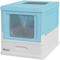 Lettiera per Gatti Chiusa con Paletta, Vassoio Estraibile e 2 Porte, 47.5x35.5x36.7cm, Azzurro