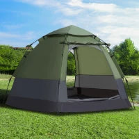 Tenda Pop-Up da Campeggio per 3-4 Persone, Tenda a Cupola Impermeabile, Leggera, Ventilata, Facile da Montare, 2 Grandi Porte, 2,6L x 2,6l x 1,5H m, Fibra Vetro Poliestere Oxford, Verde e Grigio