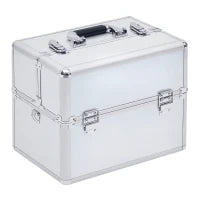 Valigetta Porta Trucchi a 3 Livelli con 2 Serrature, in Alluminio, MDF ed EVA, 36.5x24x29 cm, Argento