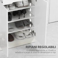 Scarpiera Slim da 12 Paia max per Ingressi con 3 Ripiani Regolabili e Cassetto, in Truciolato Bianco, 60x32x100 cm