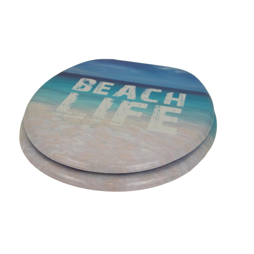 Sedile copri wc universale frizionato fantasia mdf chiusura rallentata *** fantasia beach life, confezione 1