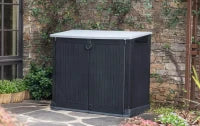 Porta Attrezzi da Giardino Store-It-Out Midi, 880L, Effetto Legno, Nero, 132x71,5x113,5H cm