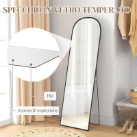 Specchio da Terra e Parete Moderno in Lega di Alluminio con Supporto Pieghevole, 50x161.5cm, Nero