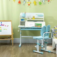 Banco Scuola con Sedia per Bambini 3-12 Anni, Altezza Regolabile e Piano Inclinabile, Azzurro