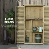 Casetta in Legno da Giardino con Tetto Impermeabile, Armadio da Esterno Porta Attrezzi da Giardino con 4 Scompartimenti, 87x46.5x160cm, Grigio