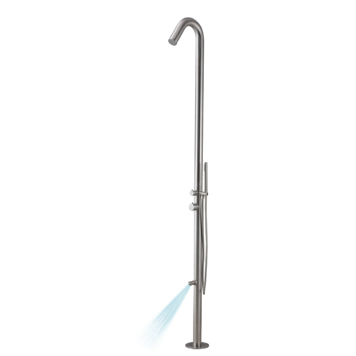 Colonna doccia da esterno betulla a pavimento inox spazzolato con lava piedi *** finitura- spazzolato, confezione 1