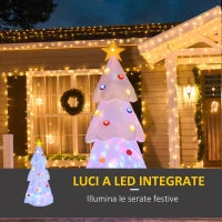 Albero di Natale Bianco Gonfiabile 245cm Gigante e Impermeabile con Luci a LED, Decorazione Natalizia per Esterni
