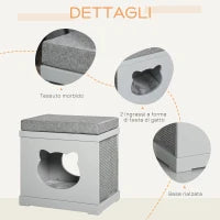 Cuccia Casetta per Gatti in Legno con 2 Cuscini e Tiragraffi Rimovibili, Grigio, 41x30x36cm