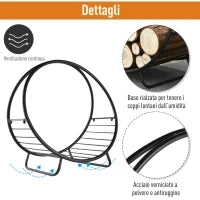 Portalegna in Metallo per Interni ed Esterni per Camino, Porta Legna da Interno con Forma a Cesto, 45x29.5x47cm, Nero