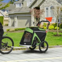 Rimorchio Bici e Passeggino per Cani 2 in 1 Pieghevole con Catarifrangenti e Bandierina, Verde