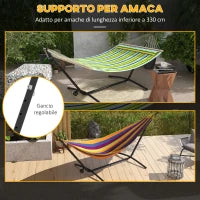 Supporto per Amaca da 330 cm max con 6 Fori e Rotelle, in Metallo, 290x120x115 cm, Nero