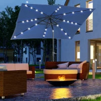 Ombrellone da giardino Ombrellone diritto 3 x 2 m luminoso rettangolare inclinabile ombrellone LED solare acciaio poliestere ad alta densità blu