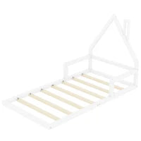 Letto Montessori a Forma di Casetta con Doghe in Legno, Letto per Cameretta per Bambini 4+ Anni, Senza Materasso, 90x200 cm, Bianco
