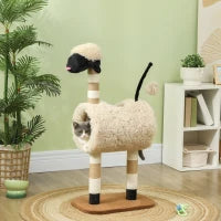 Albero Tiragraffi con Design pecora nera, con tiragraffi, tunnel e giocattolo, 98 cm, marrone chiaro