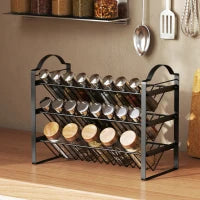 Portaspezie da Cucina a 3 Livelli, Organizer Salvaspazio con Ripiani Inclinati in Metallo, Nero