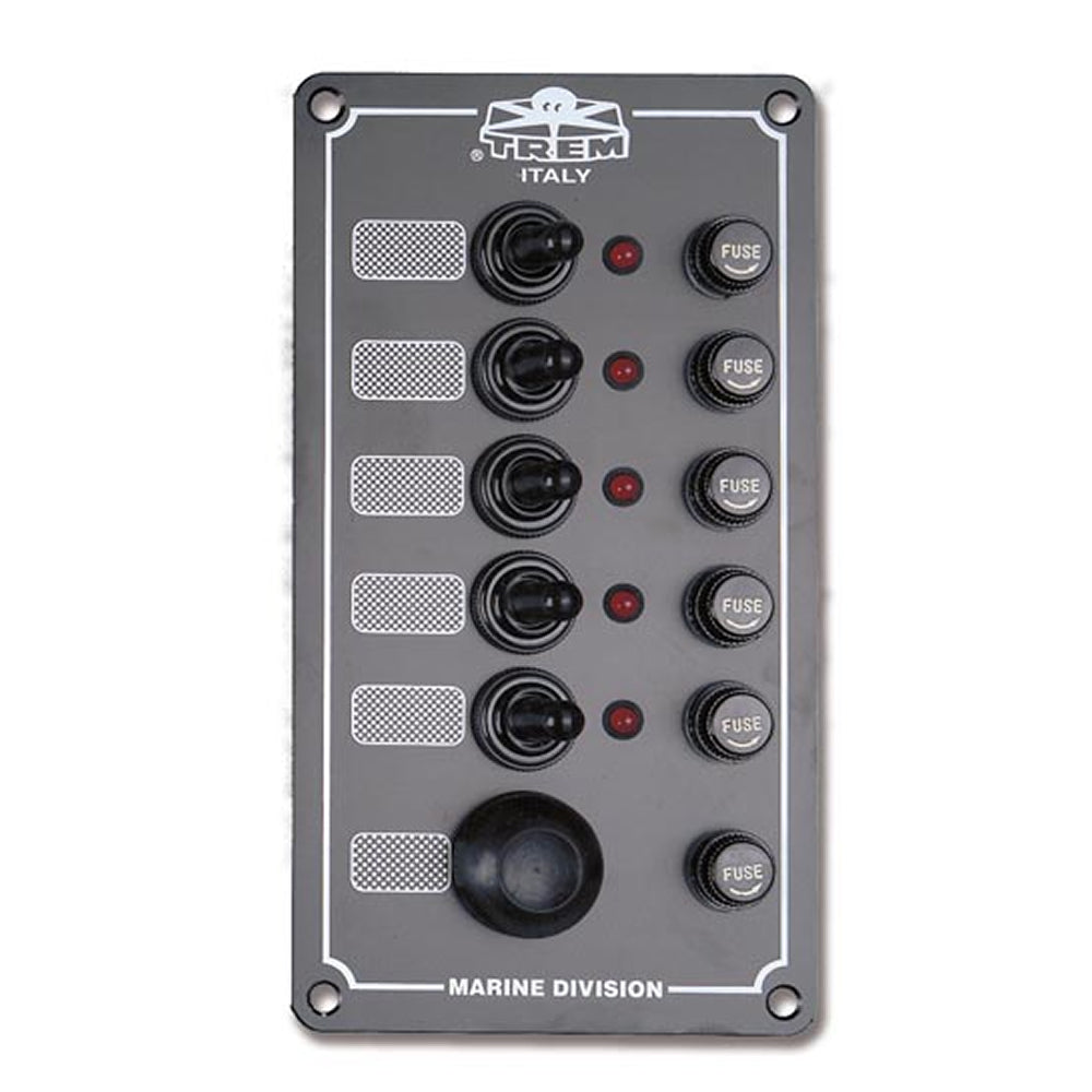Pannello elettrico 5 interruttori stagni spie luminose + pulsante tromba