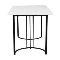 Tavolo da pranzo moderno 140 x 80 cm, con motivo marmo, struttura in metallo, per sala da pranzo e soggiorno, Bianco+Nero