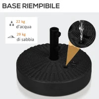 Base per Ombrellone da Giardino 3 m con Maniglie Incorporate, in HDPE e Acciaio, Ø51x36 cm, Nero