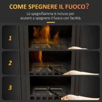 Camino Bioetanolo in Metallo da 3h di Combustione con Serbatoio da 0.9L e Copertura 25m², 41x25x54 cm, Nero