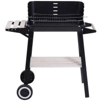 Barbecue a Carbone con Griglia Regolabile, Ripiani e Ruote, 83x37x87cm, Nero