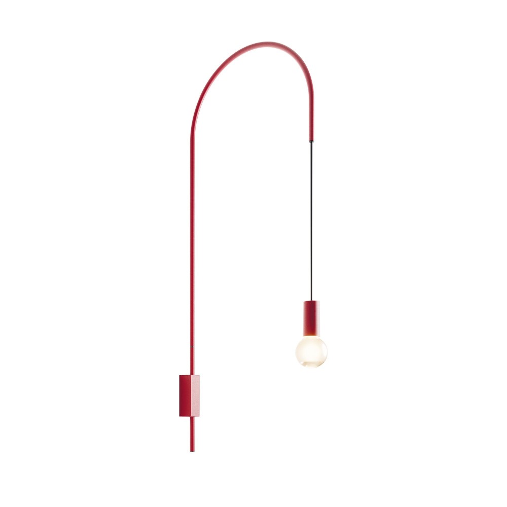 Zafferano - Lampada da Parete Filo, Orientabile 200°, Metallo Verniciato Lampadina E27 max 60W inclusa, H110cm - Rossa