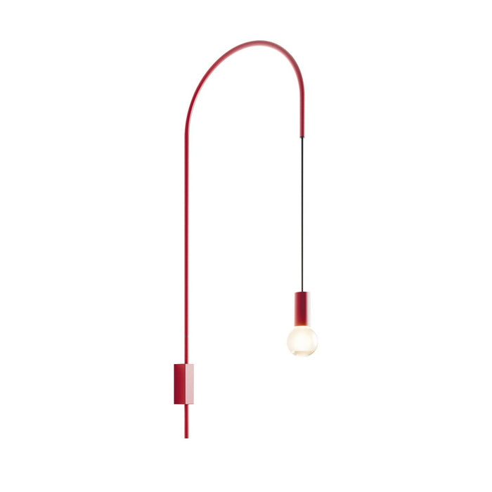 Zafferano - Lampada da Parete Filo, Orientabile 200°, Metallo Verniciato Lampadina E27 max 60W inclusa, H110cm - Rossa