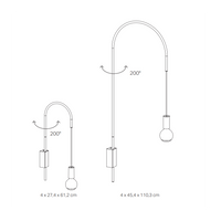 Zafferano - Lampada da Parete Filo, Orientabile 200°, Metallo Verniciato Lampadina E27 max 60W inclusa, H110cm - Bianca