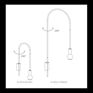 Zafferano - Lampada da Parete Filo, Orientabile 200°, Metallo Verniciato Lampadina E27 max 60W inclusa, H110cm - Rossa