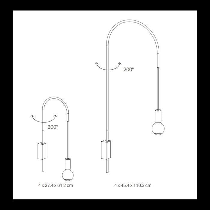 Zafferano - Lampada da Parete Filo, Orientabile 200°, Metallo Verniciato Lampadina E27 max 60W inclusa, H61cm - Rossa