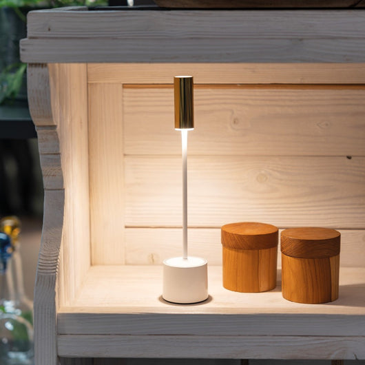 Zafferano - Lampada da tavolo ricaricabile Carolina Led dimmerabile Touch - Avorio Lucido e Bronzo Spazzolato