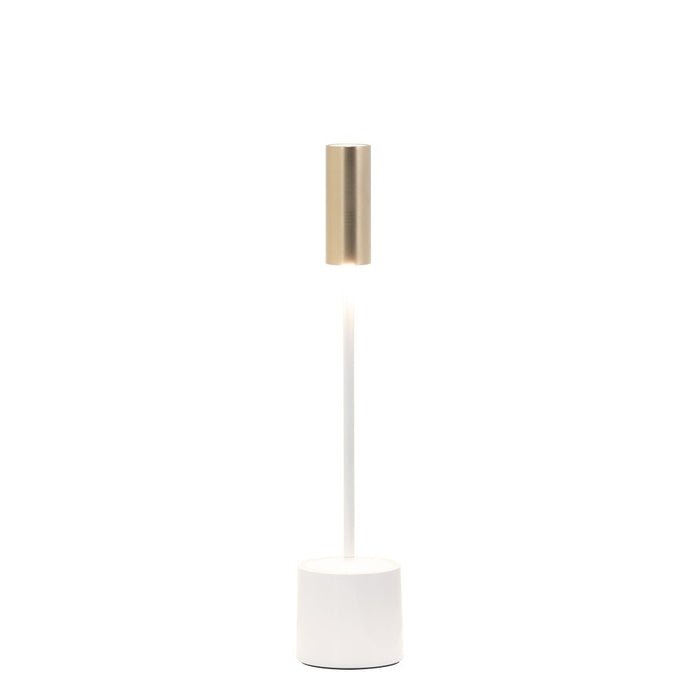 Zafferano - Lampada da tavolo ricaricabile Carolina Led dimmerabile Touch - Bianco Lucido e Ottone Spazzolato